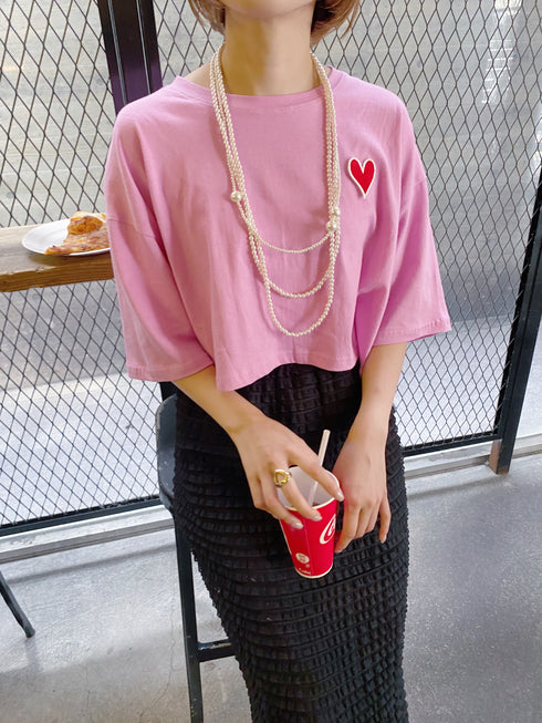 Heart embroidery T | SL2222770 | ピンク