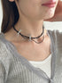 ポイントリボンビーズチョーカーネックレス-point ribbon beads choker necklace- | SW4241512 | ブラック