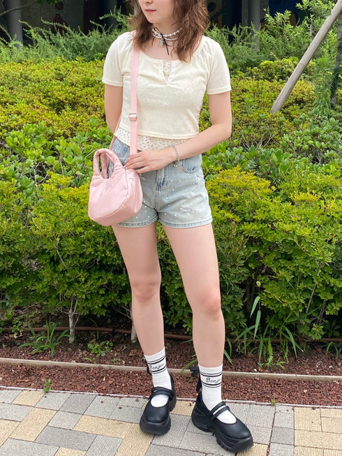 リボンパールデニムショートパンツ | SL2242635 | ブルー