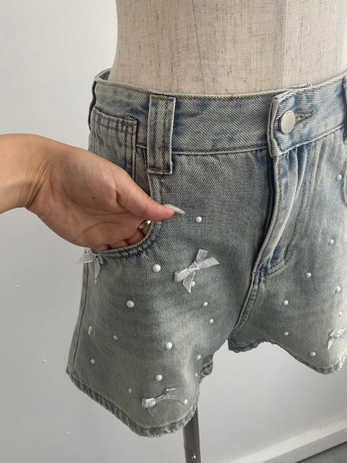 リボンパールデニムショートパンツ | SL2242635 | ブルー