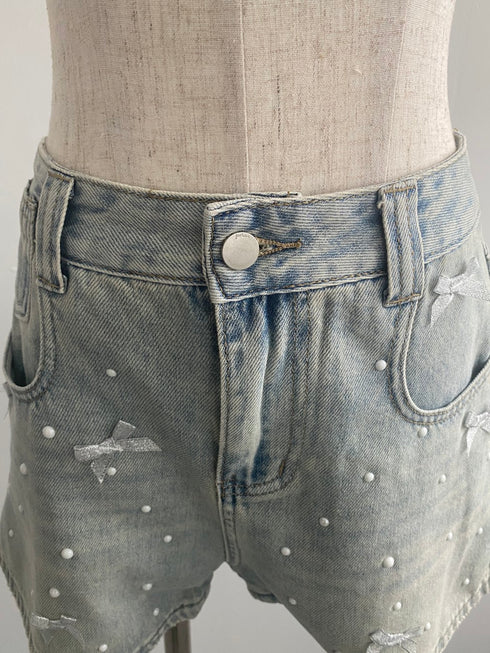 リボンパールデニムショートパンツ | SL2242635 | ブルー