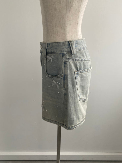 リボンパールデニムショートパンツ | SL2242635 | ブルー