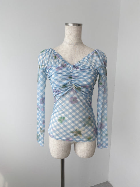 2wayチェックシアートップス | SL2243602 | ブルー