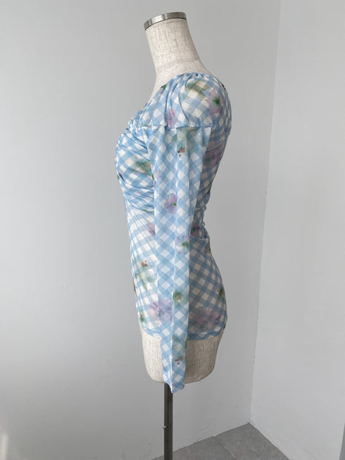 2wayチェックシアートップス | SL2243602 | ブルー