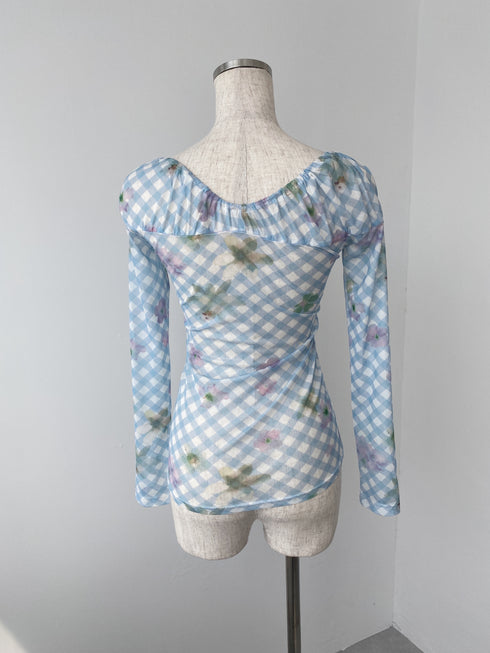 2wayチェックシアートップス | SL2243602 | ブルー