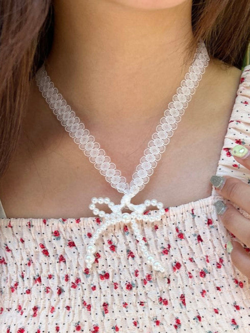 パールリボンレースネックレス | SL4242602 | ホワイト