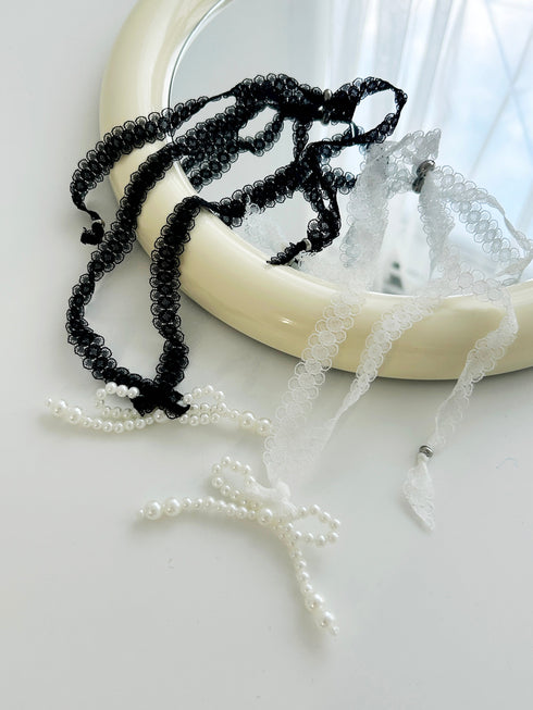 パールリボンレースネックレス | SL4242602 | ホワイト