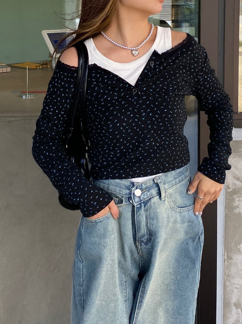 フラワーヘンリーネックトップス | SL2243622 | ブラック