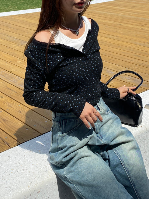 フラワーヘンリーネックトップス | SL2243622 | ブラック