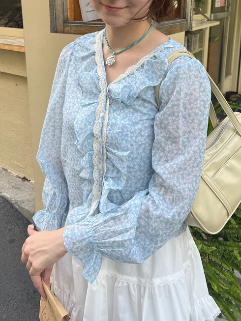 フリルフラワーブラウス | SL2243616 | ブルー