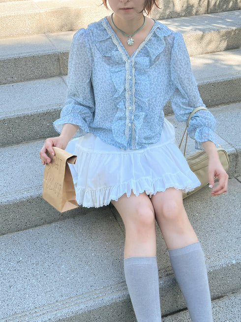 フリルフラワーブラウス | SL2243616 | ブルー