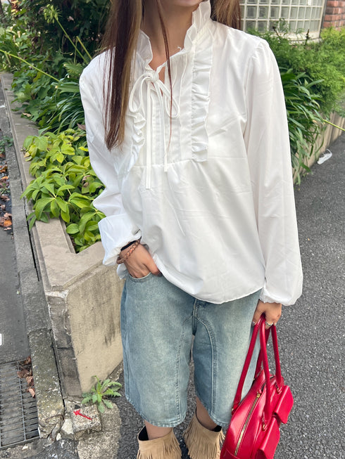 キーネックフリルブラウス | SL2243617 | ホワイト