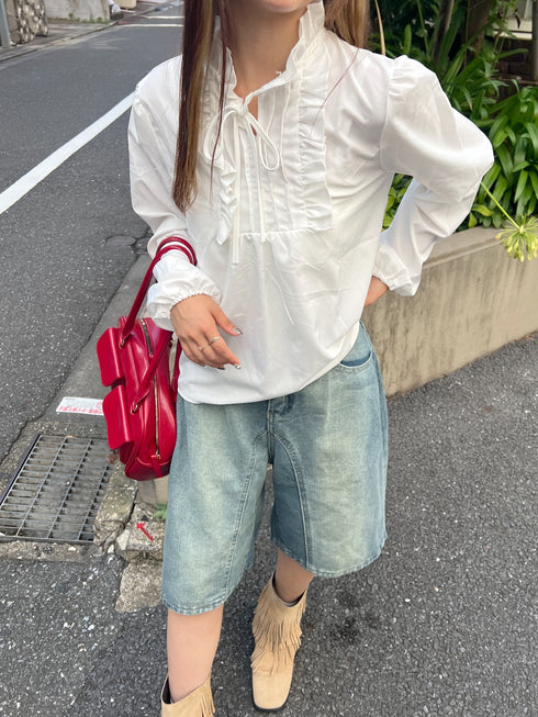 キーネックフリルブラウス | SL2243617 | ホワイト