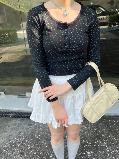 フラワーヘンリーネックトップス | SL2243622 | ブラック