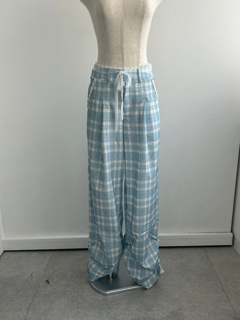 レースリボン付きチェックパンツ | SL2243634 | ブルー