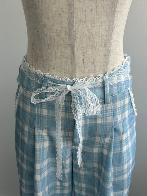 レースリボン付きチェックパンツ | SL2243634 | ブルー