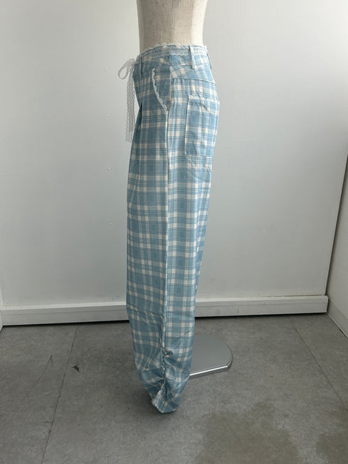 レースリボン付きチェックパンツ | SL2243634 | ブルー