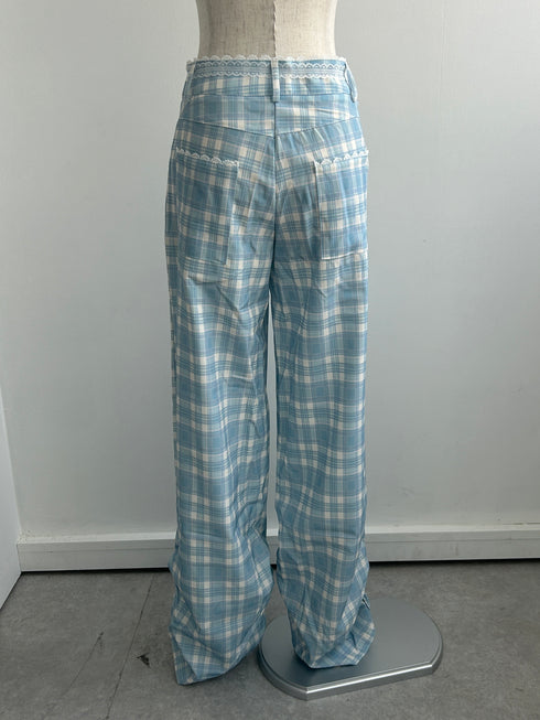 レースリボン付きチェックパンツ | SL2243634 | ブルー