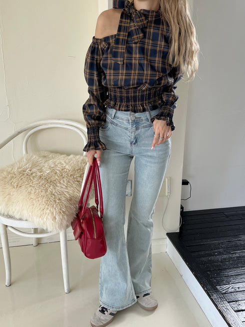 ワンショルダーチェックトップス | SL2243655 | ネイビー