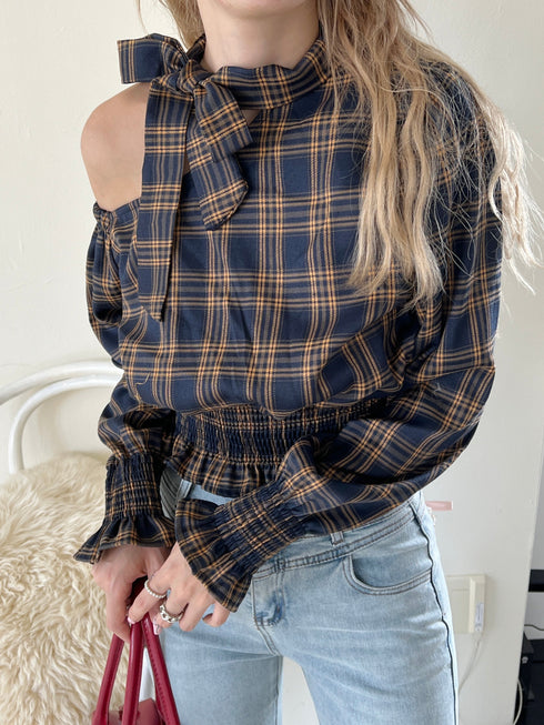 ワンショルダーチェックトップス | SL2243655 | ネイビー
