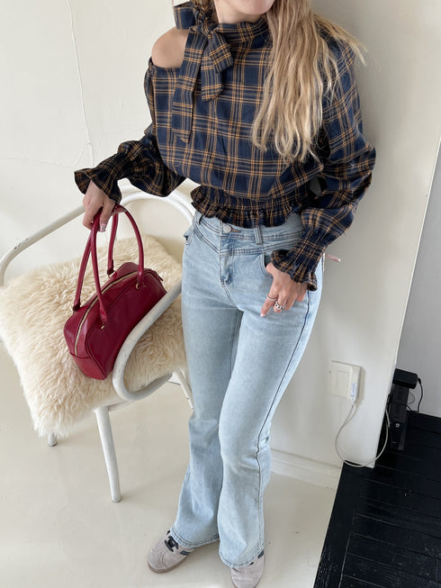 ワンショルダーチェックトップス | SL2243655 | ネイビー