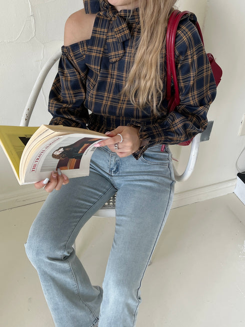 ワンショルダーチェックトップス | SL2243655 | ネイビー