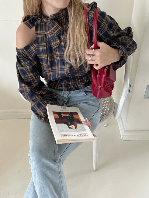 ワンショルダーチェックトップス | SL2243655 | ネイビー