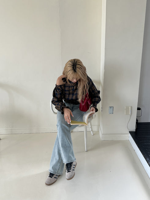 ワンショルダーチェックトップス | SL2243655 | ネイビー