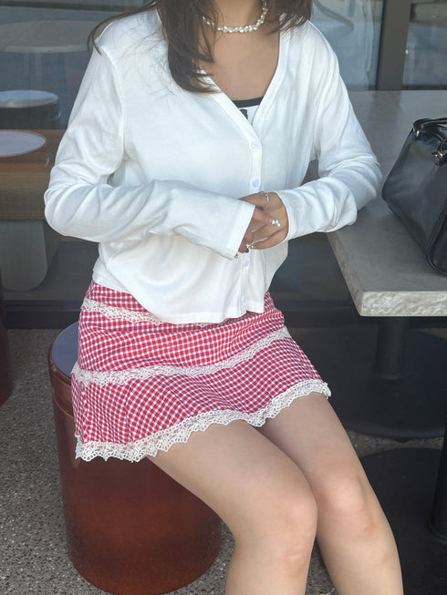 check lace mini skirt | SL2243633 | レッド