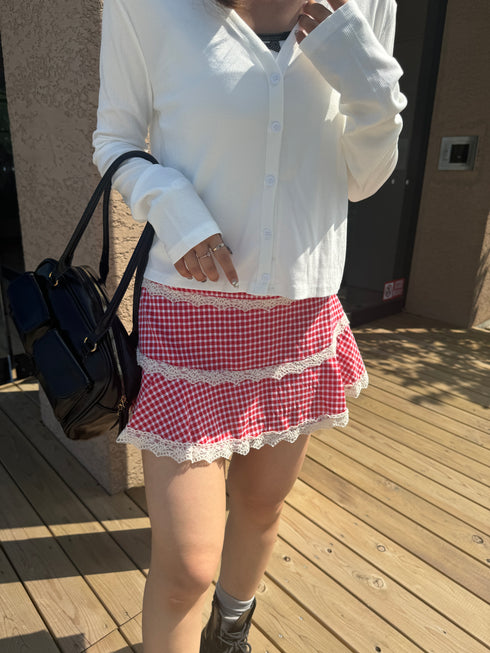 check lace mini skirt | SL2243633 | レッド