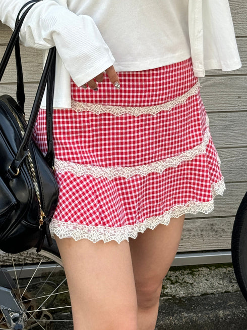 check lace mini skirt | SL2243633 | レッド