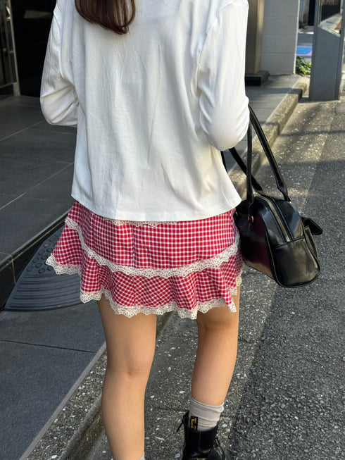 check lace mini skirt | SL2243633 | レッド