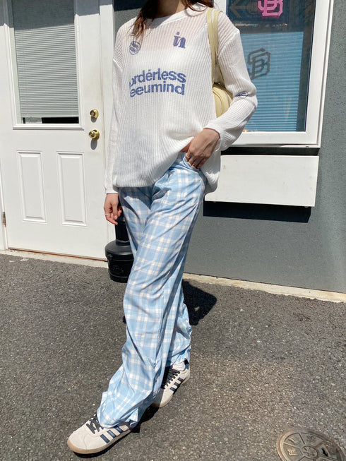 レースリボン付きチェックパンツ | SL2243634 | ブルー