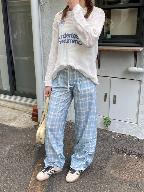 レースリボン付きチェックパンツ | SL2243634 | ブルー