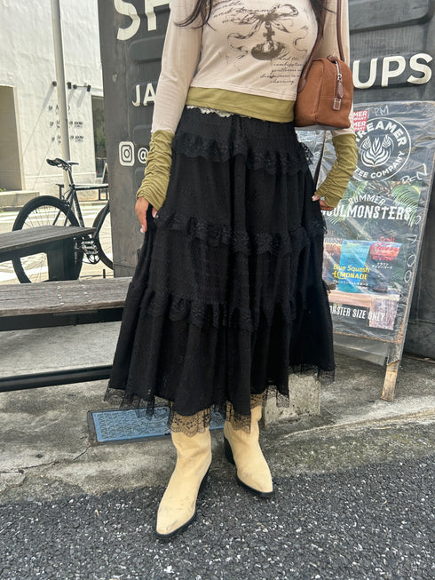 フリルレースティアードスカート | SL2243685 | ブラック