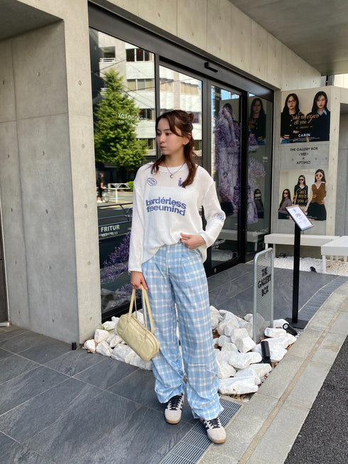 レースリボン付きチェックパンツ | SL2243634 | ブルー