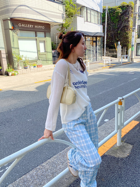 レースリボン付きチェックパンツ | SL2243634 | ブルー