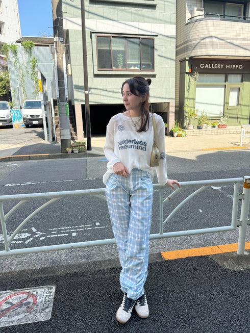 レースリボン付きチェックパンツ | SL2243634 | ブルー