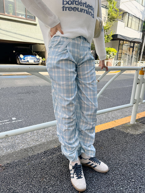 レースリボン付きチェックパンツ | SL2243634 | ブルー