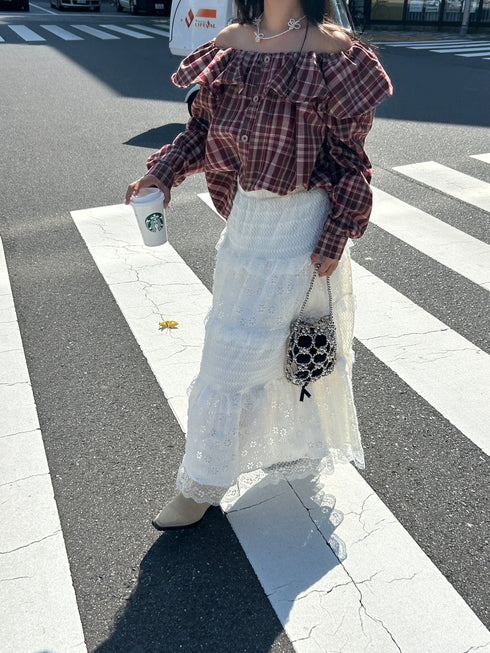 2WAYチェックボリュームブラウス | SL2243666 | レッド