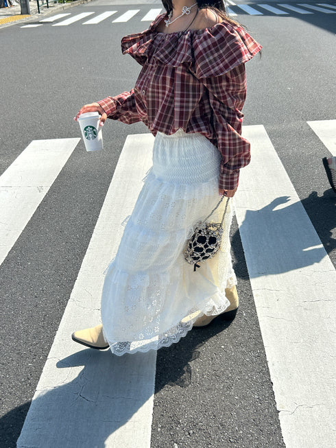 2WAYチェックボリュームブラウス | SL2243666 | レッド