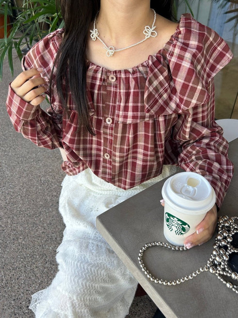 2WAYチェックボリュームブラウス | SL2243666 | レッド