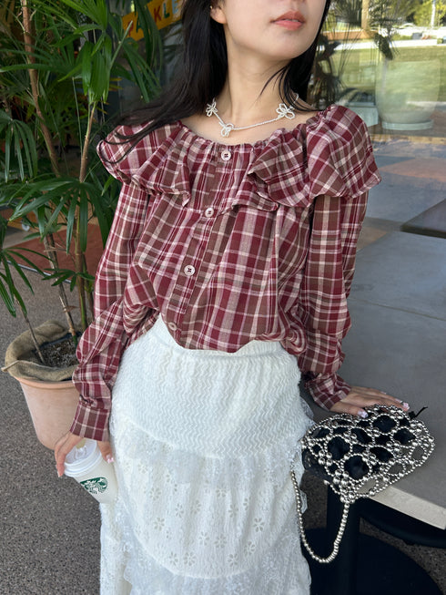 2WAYチェックボリュームブラウス | SL2243666 | レッド