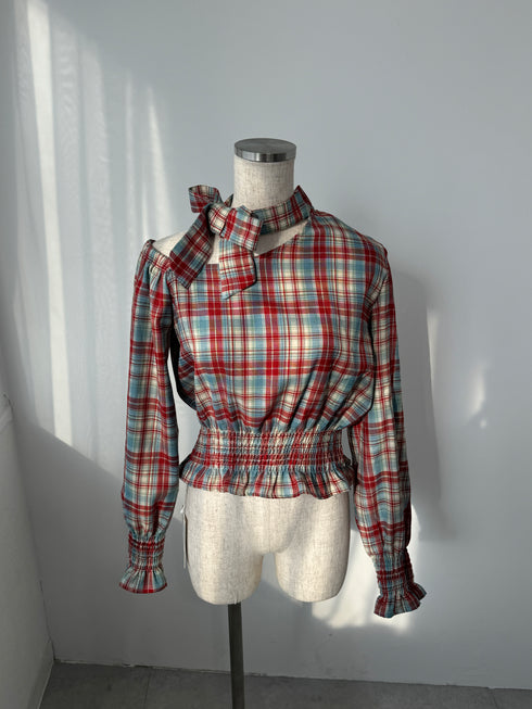 ワンショルダーチェックトップス | SL2243655 | ネイビー