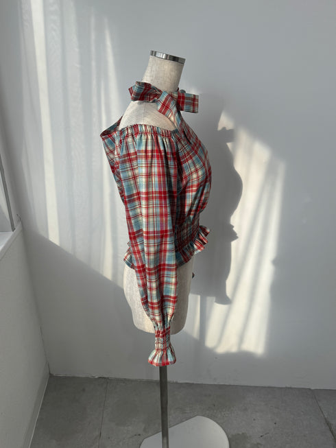 ワンショルダーチェックトップス | SL2243655 | ネイビー