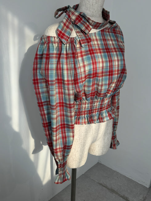 ワンショルダーチェックトップス | SL2243655 | レッド