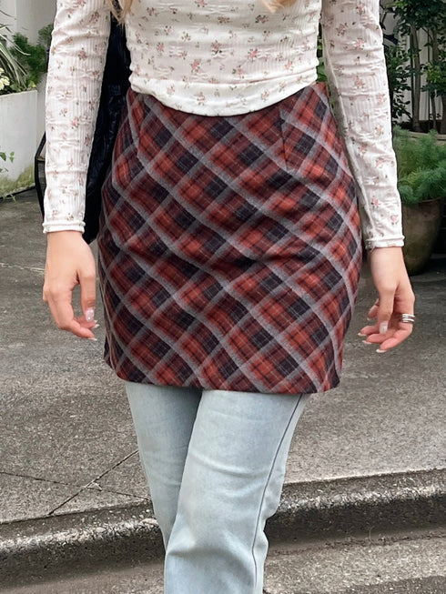 チェック台形ミニスカート | SL2243628 | レッド