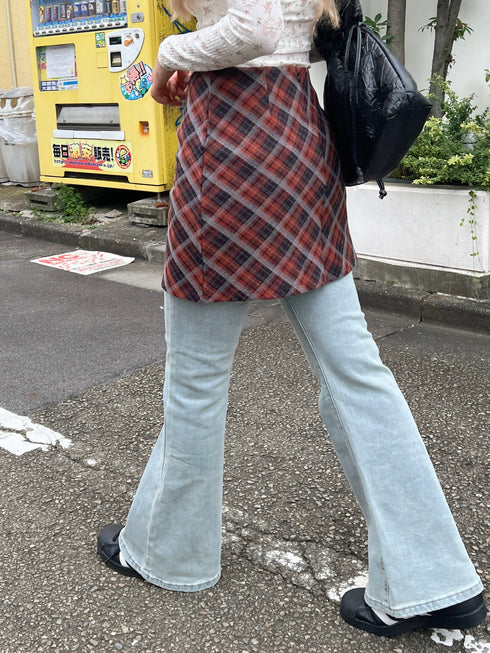 チェック台形ミニスカート | SL2243628 | レッド