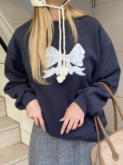 裏起毛リボンレーススウェット | SL2244615 | ネイビー