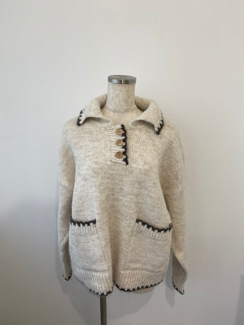 バイカラーステッチビッグニット | LI2244106 | アイボリー